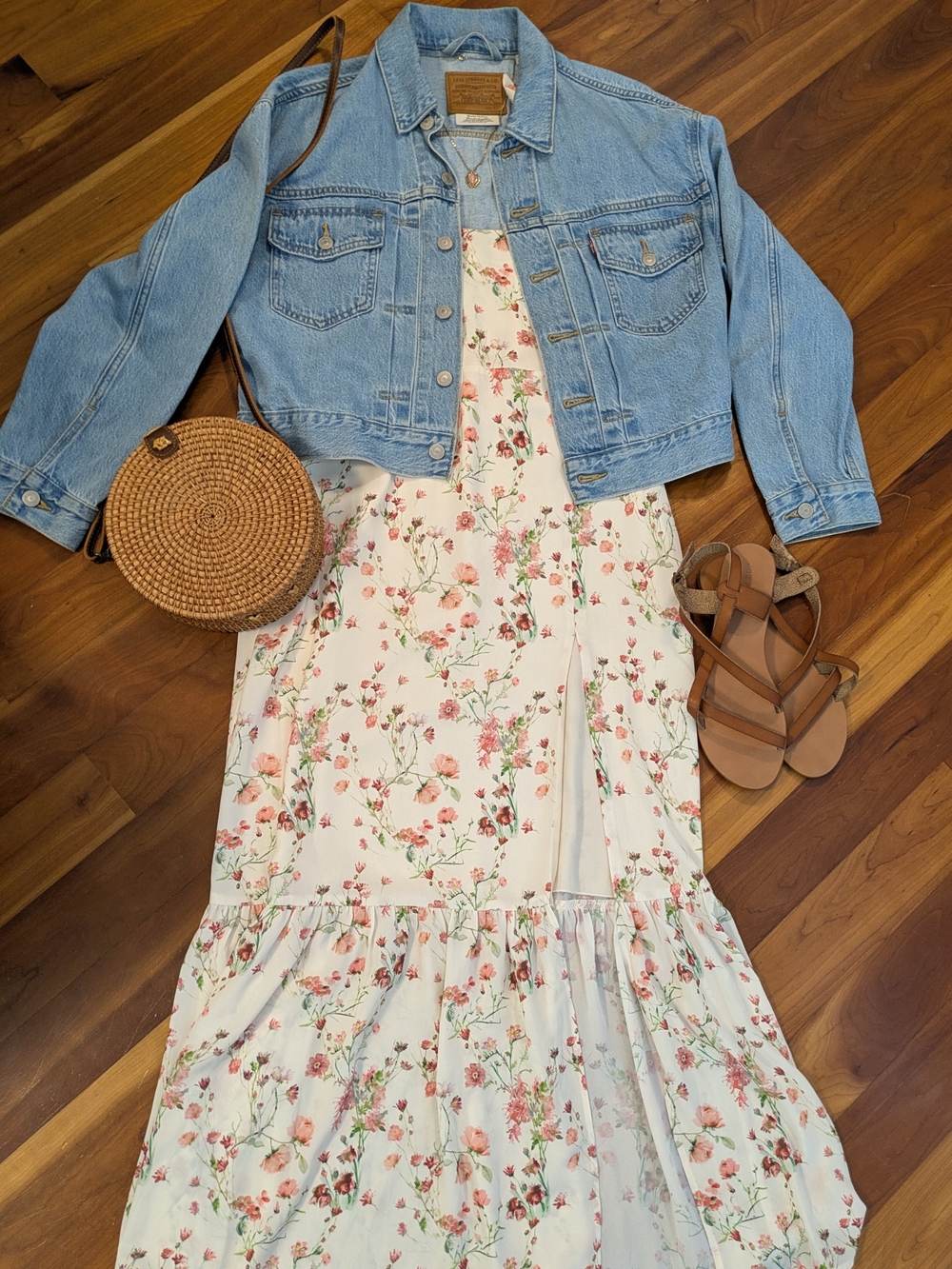 Park & Fifth Adelaide Cream Maxi Dress with Pink and Green Floral Print